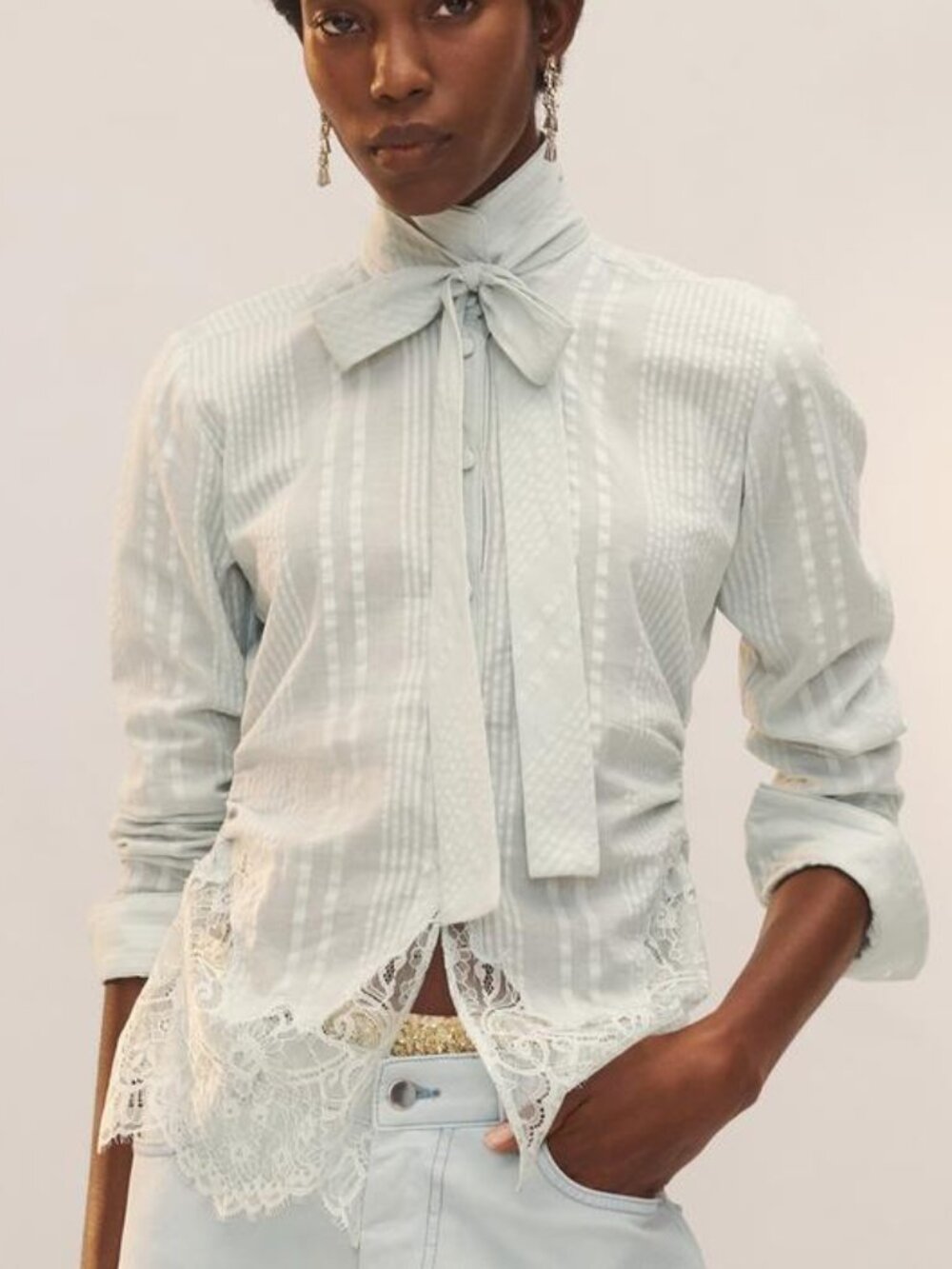 ZARA LIMITED EDITION LACE TIE SHIRT - Picture 3 of 10